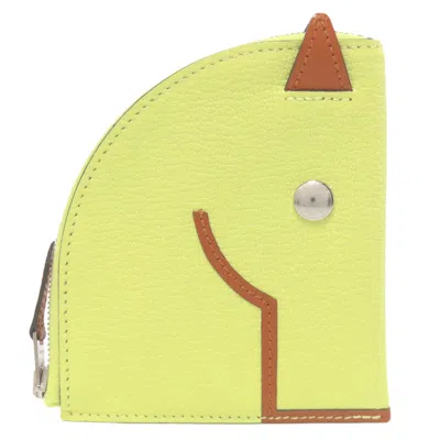 Pre-owned Hermes Lime Green Chevre Leather Coin Purse/coin Case ()