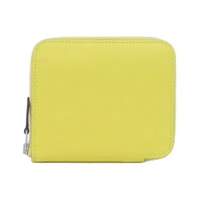 Pre-owned Hermes Lime Orange Yellow Silk Wallet (bi-fold) ()