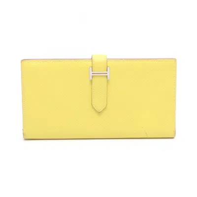 Pre-owned Hermes Lime Pink Yellow Epsom Leather Long Wallet (bi-fold) ()