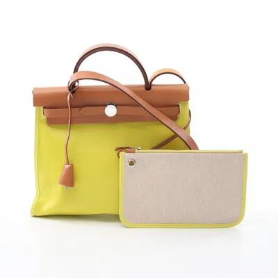 Pre-owned Hermes Lime Yellow Canvas Toile H Handbag () In Multi