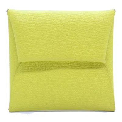 Pre-owned Hermes Lime Yellow Chevre Leather Coin Purse/coin Case ()
