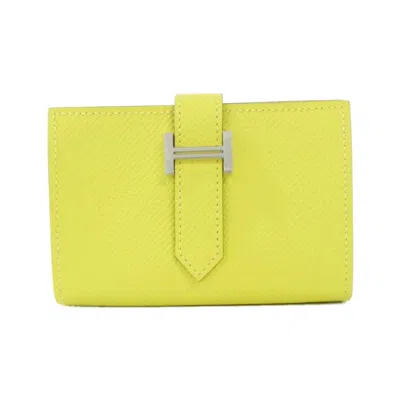 Pre-owned Hermes Lime Yellow Epsom Leather Wallet (bi-fold) () In Multi