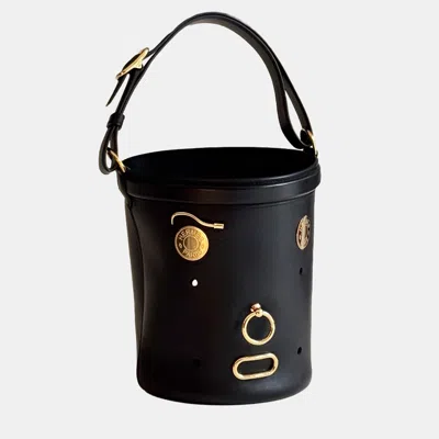Pre-owned Hermes Limited Edition Sac Mangeoire Play Bucket Bag Tadelakt Leather In Black