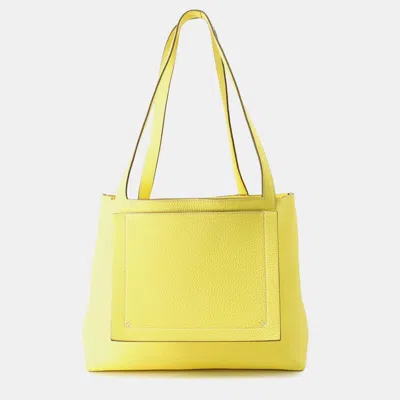 Pre-owned Hermes Limoncello Taurillon Clemence Cabas Sellier Size 31