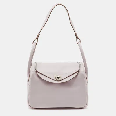 Pre-owned Hermes Lindy 26 Palladium Finish Mauve Pale/nata Swift Leather Shoulder Bag In Pink