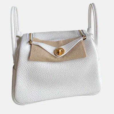 Pre-owned Hermes Lindy 26 White Leather Shoulder Bag