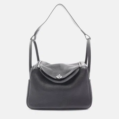 Pre-owned Hermes Lindy 30 Black Clemence Leather Shoulder Bag
