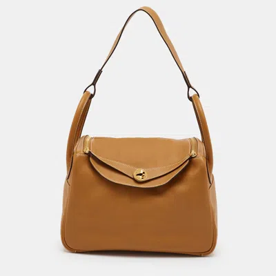 Pre-owned Hermes Hermès Lindy 30 Gold Finish Toffee Evercolor Leather Shoulder Bag In Brown