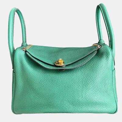 Pre-owned Hermes Lindy 30 Green Gold Hardware Taurillon Clemence Leather C Stamp Ref 0716009