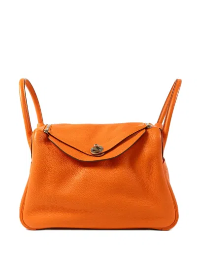 Pre-owned Hermes Lindy 30 Leather Tote Bag In Orange