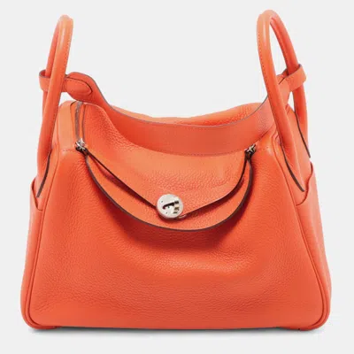 Pre-owned Hermes Lindy 30 Orange H Clemence Leather Shoulder Bag