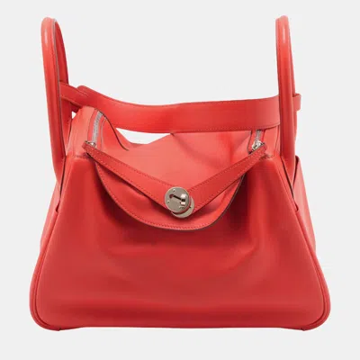 Pre-owned Hermes Lindy 30 Red Clemence Calfskin Leather Shoulder Bag