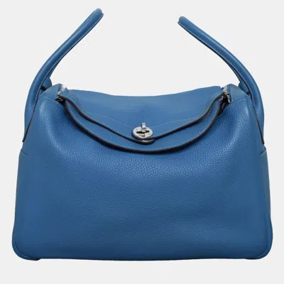 Pre-owned Hermes Lindy 34 Blue Clemence Leather Bag
