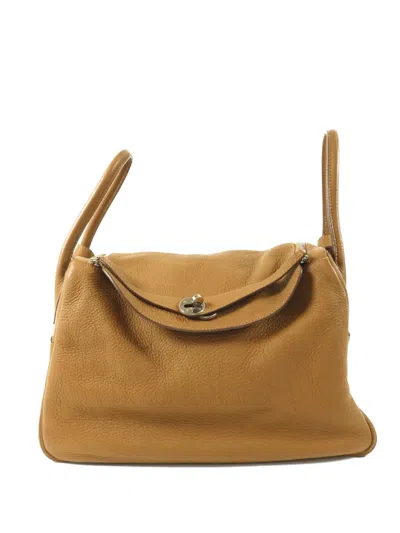 Pre-owned Hermes Lindy 34 Leather Tote Bag In Brown