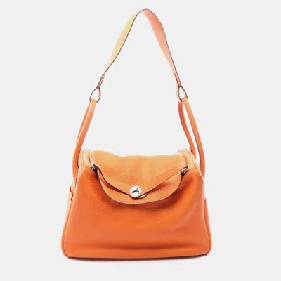 Pre-owned Hermes Lindy 34 Orange Taurillon Clemence Leather Shoulder Bag