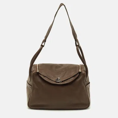 Pre-owned Hermes Hermès Lindy 34 Palladium Finish Chocolat Togo Leather Shoulder Bag In Brown