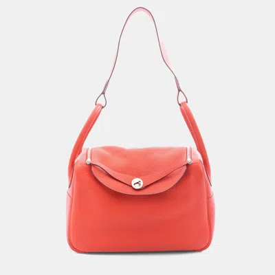 Pre-owned Hermes Lindy 34 Rouge Pivoine Clemence Leather R Shoulder Bag In Red