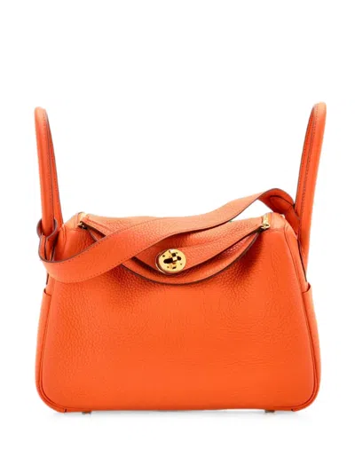 Pre-owned Hermes Lindy Bag Clemence 26 Shoulder Bag In Orange