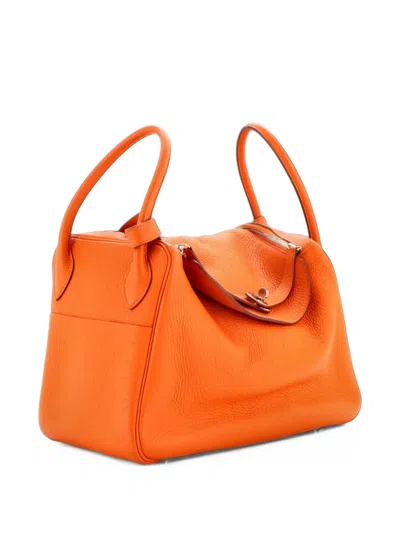 Pre-owned Hermes Lindy Bag Clemence 34 Satchel In Orange