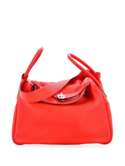 Pre-owned Hermes Lindy Bag Clemence 34 Satchel In Red
