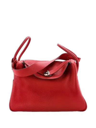 Pre-owned Hermes Lindy Bag Clemence 34 Satchel In Red