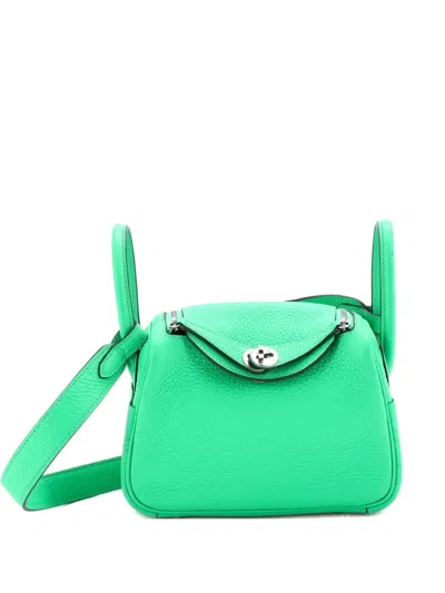 Pre-owned Hermes Lindy Bag Clemence Mini Crossbody Bag In Green