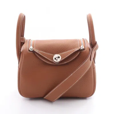 Pre-owned Hermes Lindy Brown Gold Taurillon Clemence Leather Shoulder Bag ()