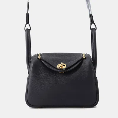 Pre-owned Hermes Lindy Caban Taurillon Clemence Size Mini In Black