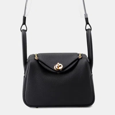 Pre-owned Hermes Lindy Caban Taurillon Clemence Size Mini In Black