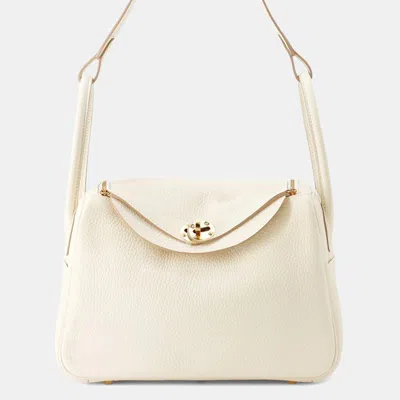 Pre-owned Hermes Lindy Craie Taurillon Clemence Size 26 In White