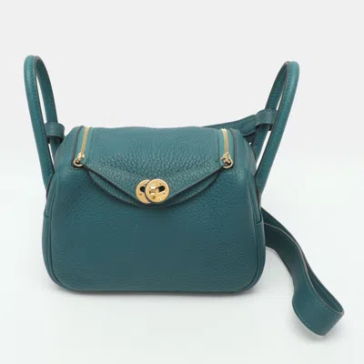 Pre-owned Hermes Hermès Lindy Ii Mini Gold Hardware Vert Bosphore Taurillon Clemence Leather Shoulder Bag In Green