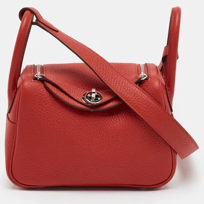 Pre-owned Hermes Hermès Lindy Ii Mini Palladium Finish Rouge Radieux Taurillon Clemence Leather Shoulder Bag In Red