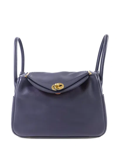 Pre-owned Hermes Lindy Leather Tote Bag In Blue