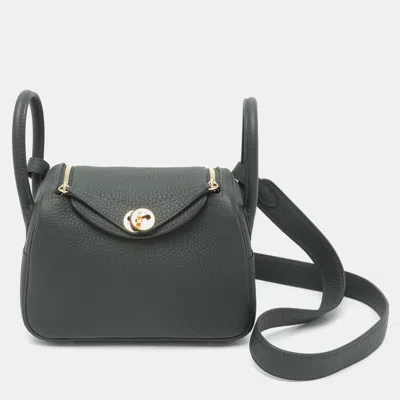 Pre-owned Hermes Hermès Lindy Mini Gold Finish Vert Cypress Taurillon Clemence Leather Shoulder Bag In Green