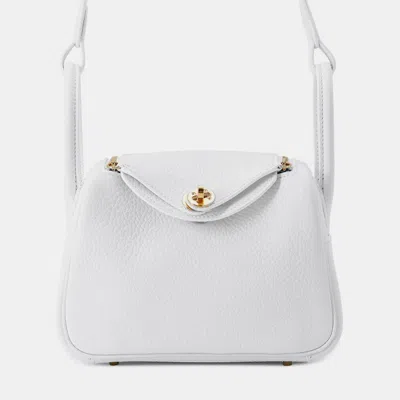 Pre-owned Hermes Lindy Mini New White Taurillon Clemence Bag