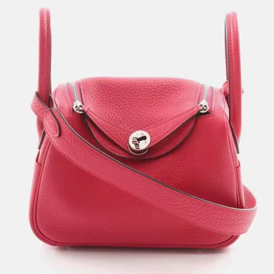 Pre-owned Hermes Lindy Mini Shoulder Bag Z Clemence Leather Rose Mexico Shw In Pink