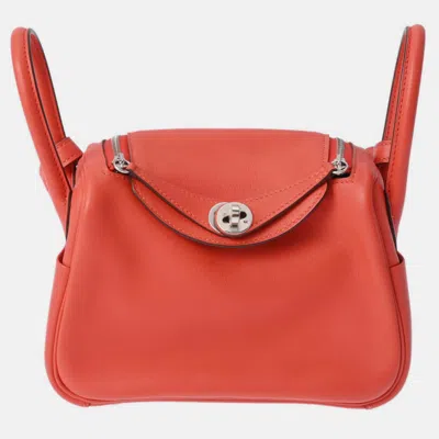 Pre-owned Hermes Lindy Rose Texas Swift Leather Bag In Red