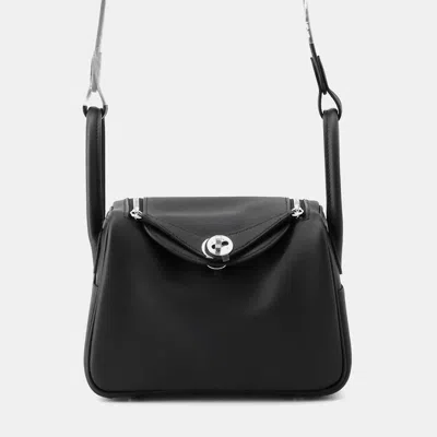 Pre-owned Hermes Lindy Verso Black/blue Tie Swift Leather Size Mini