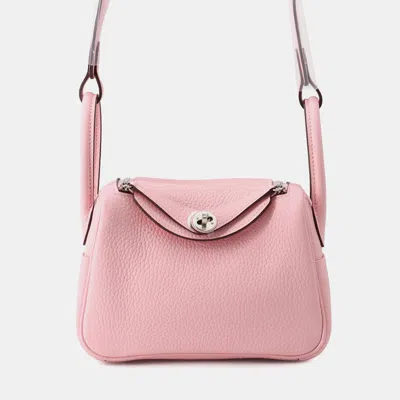 Pre-owned Hermes Lindy Verso Rose Sakura/grisper Taurillon Clemence Size Mini In Pink