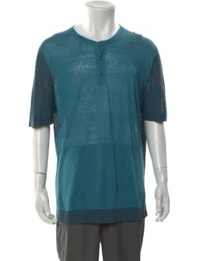 Pre-owned Hermes Linen Crew Neck T-shirt In Blue