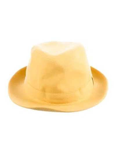 Pre-owned Hermes Linen Fedora Hat In Yellow