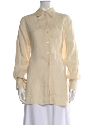Pre-owned Hermes Linen Long Sleeve Button-up Top In Neutral