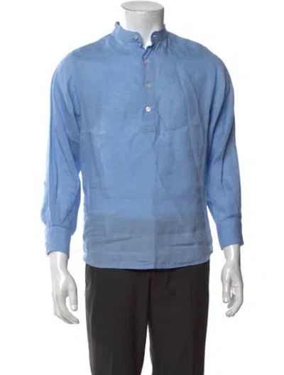 Pre-owned Hermes Linen Long Sleeve Shirt In Blue