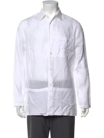 Pre-owned Hermes Linen Long Sleeve Shirt In White