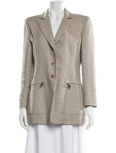 Pre-owned Hermes Linen Plaid Print Blazer In Neutral