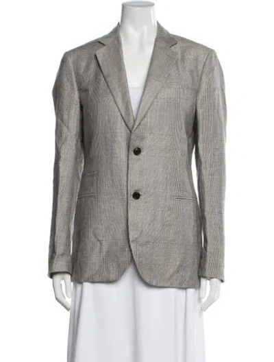 Pre-owned Hermes Linen Plaid Print Blazer In Neutrals