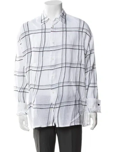 Pre-owned Hermes Linen Plaid Print Shirt In Neutrals