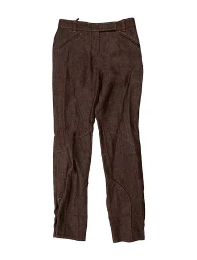 Pre-owned Hermes Linen Straight Leg Pants In Brown