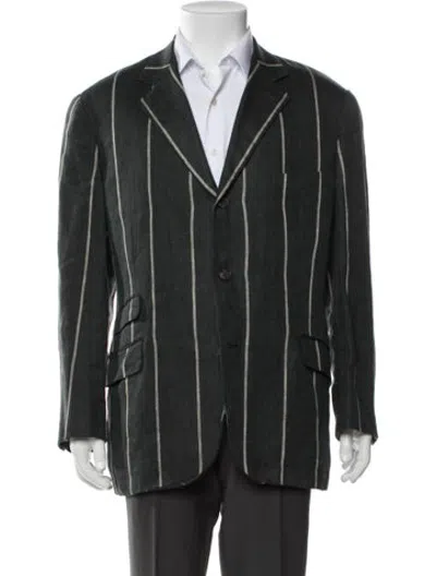 Pre-owned Hermes Linen Striped Blazer In Green