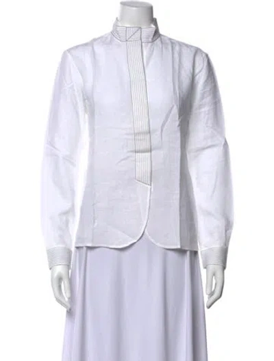 Pre-owned Hermes Linen Striped Blouse In White